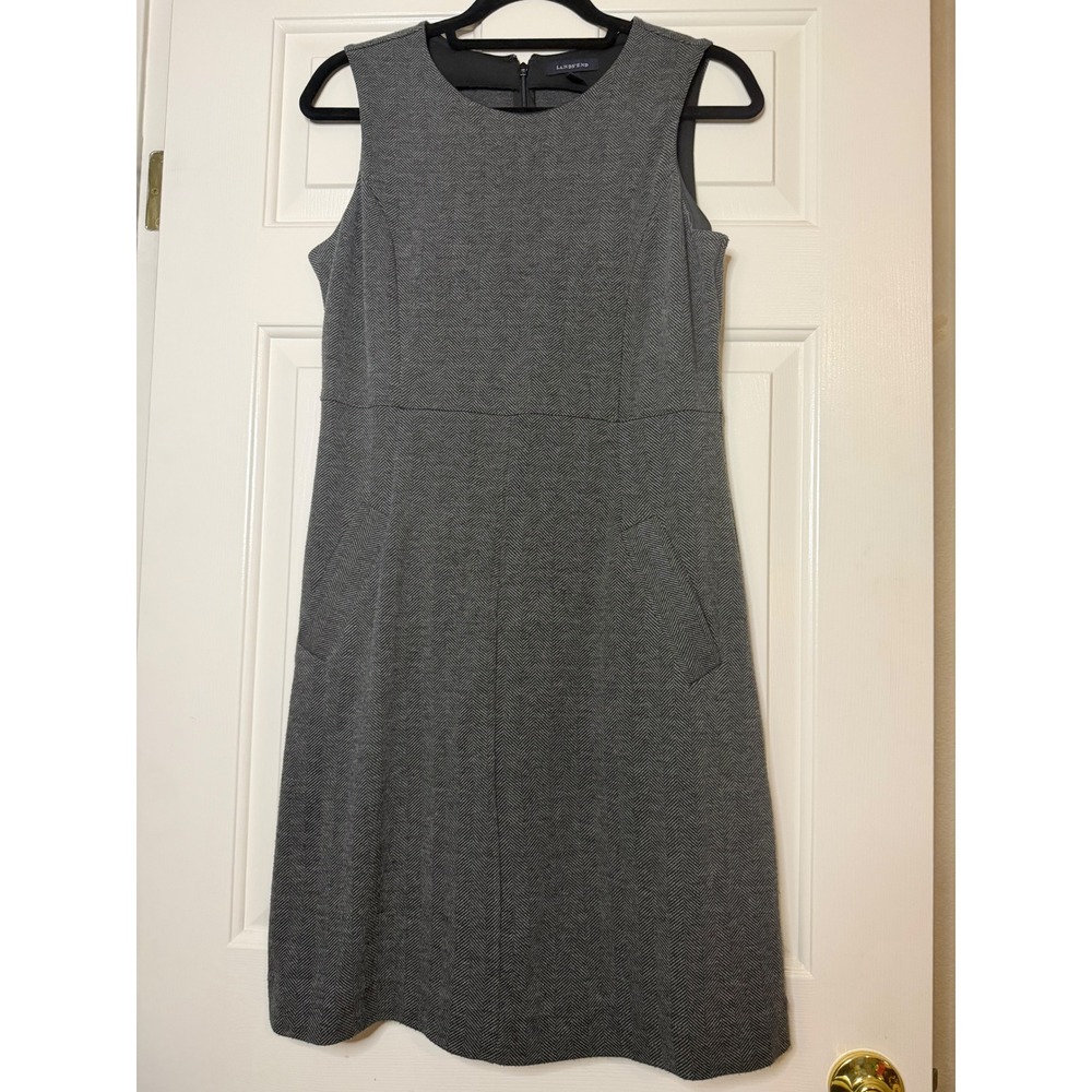 Lands End Womens Gray Herringbone Sleeveless Sheath Pocket Dress 8P
